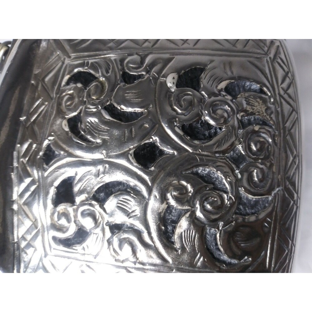 Vintage Metal Crossbody Bag Floral Embossed Metal Body Bohemian Boho - Picture 8 of 8